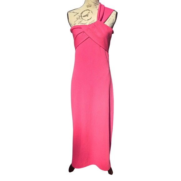 Anthropologie NWT Porridge Antonia Twist-Front Ribbed Maxi Dress Hot Pink Medium - Picture 4 of 15